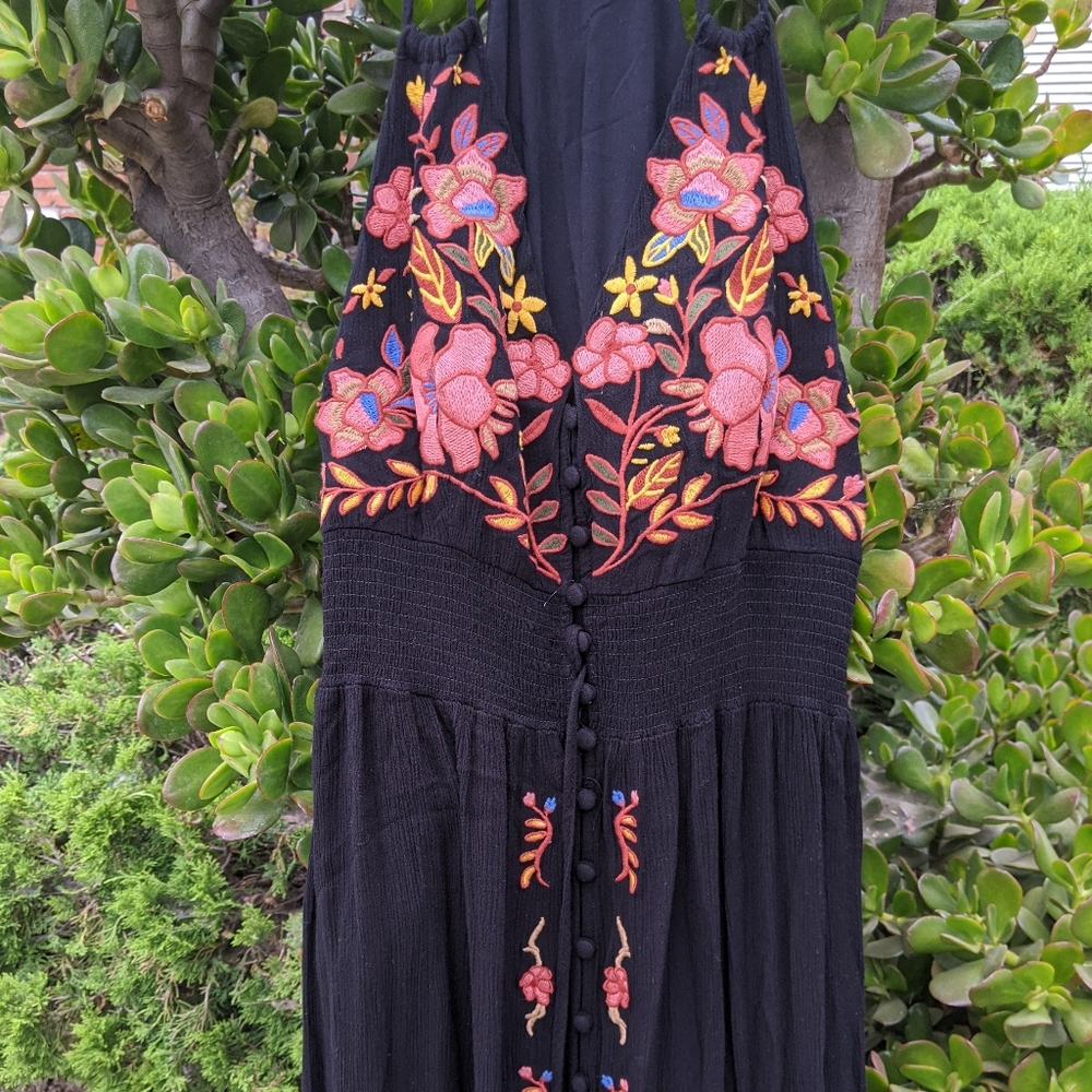 Embroidered Black Maxi Dress